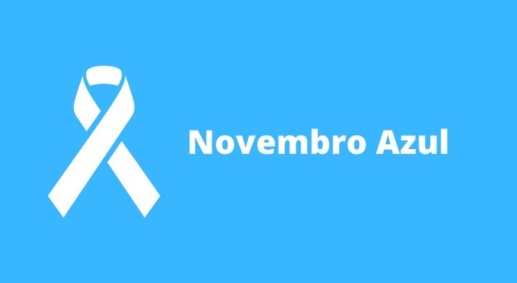 Imagem com um laço e fundo azul em alusão ao Novembro Azul, campanha de conscientização a prevenção do câncer de próstata